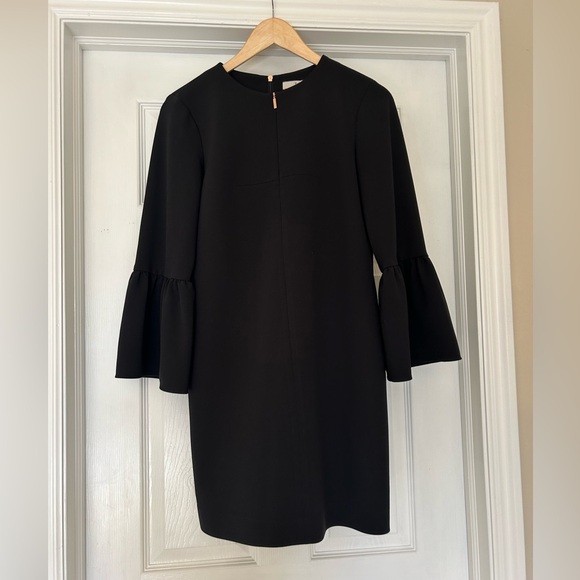 Tibi $395 Black Crepe Structured Dress Size 2 Bell Sleeve Shift Work LBD Mod - Picture 5 of 11